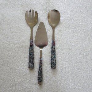 Beaded Handle Salad Serving Utensil Set Cake Pie Server Party Holiday